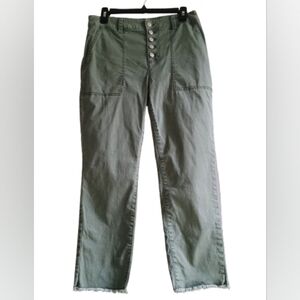 LOFT‎ Size 6 Olive Green Utility Pants Button Fly Frayed Hem Cotton Spandex